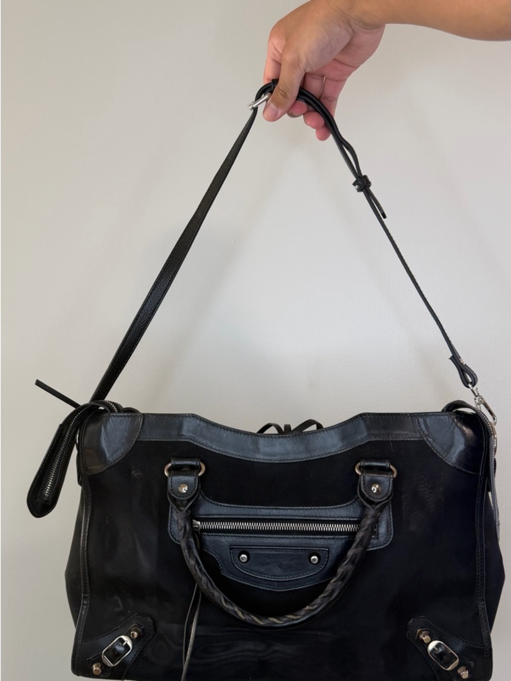 BALENCIAGA Mesh Calfskin Palladium City in Black - Picture 3 of 10
